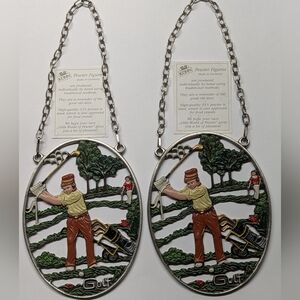 Kuhn Kinn Pewter Hanging Golfers Enamel Hand Painted Vintage